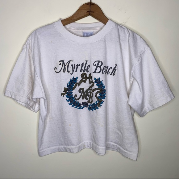 Vintage Tops - Vintage Trends One Size White Distressed Myrtle Beach Graphic T-Shirt